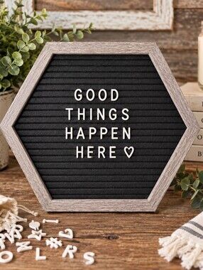 Core Home Hexagon Felt Letter Board 10.3” Black 128 Letters & Symbols, NWT